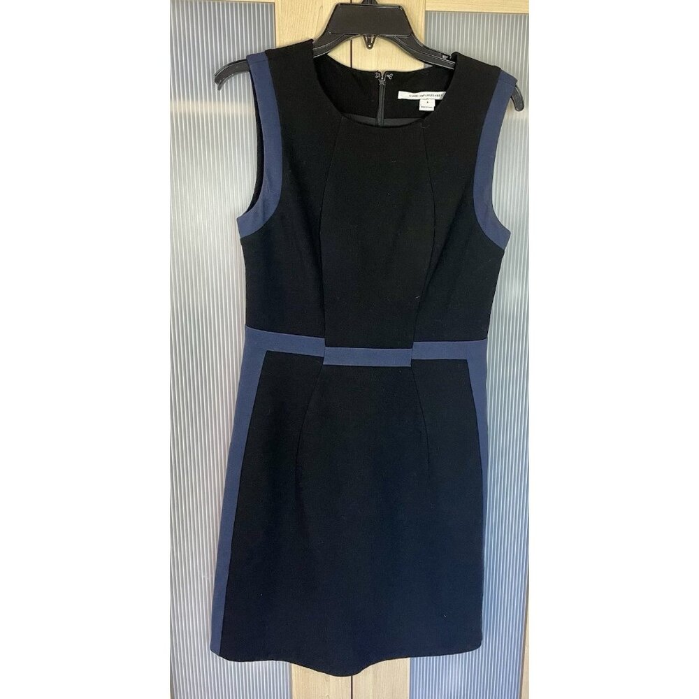 Diane Von Furstenberg DVF Black/Blue Dress Sz 6‎ Sleeveless Sheath Career Party
